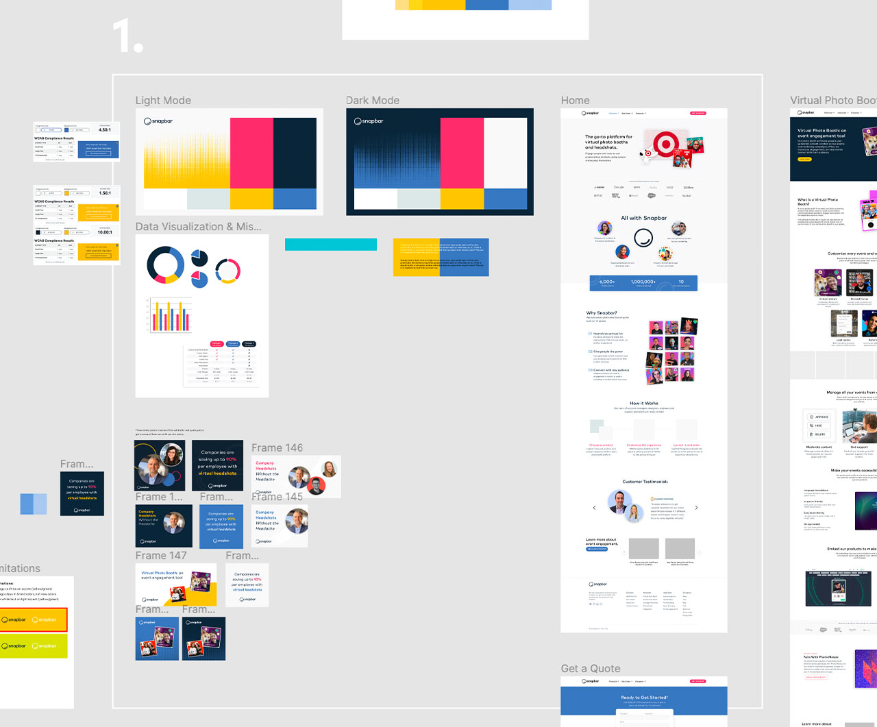 I initially proposed 2 color palettes. The first, which ended up being the direction we went, included a midtone blue and bright yellow.
